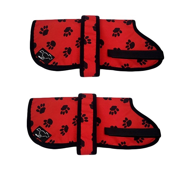 Personalised Waterproof Dog Coats | Red Pawprint| Fleece Lining