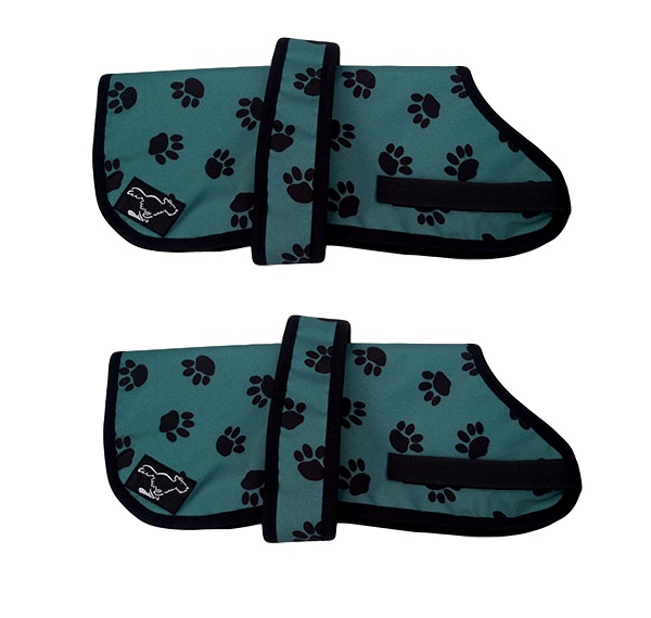 Personalised Waterproof Dog Coats | Green Pawprint| Fleece Lining