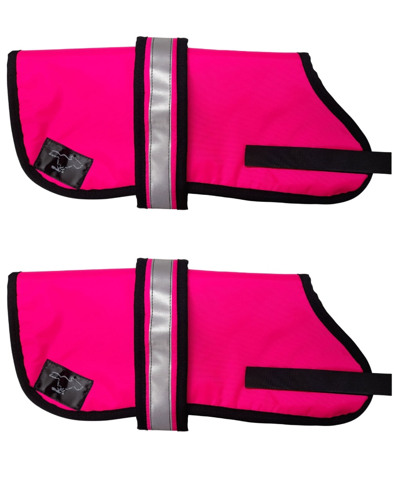 Personalised Waterproof Dog Coats | High Visibility Pink