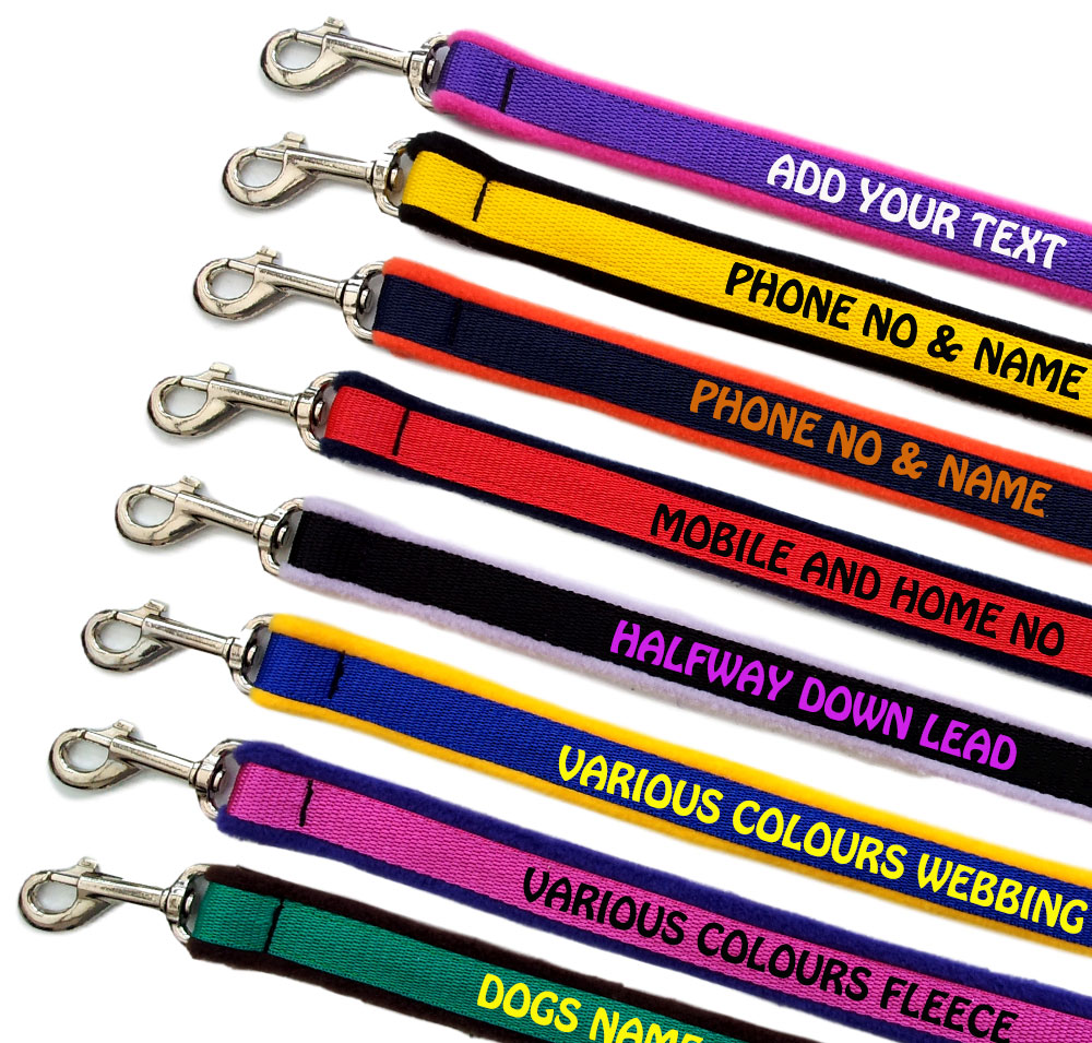 Personalised Dog Leads Fleece Lined Design Your Own Range